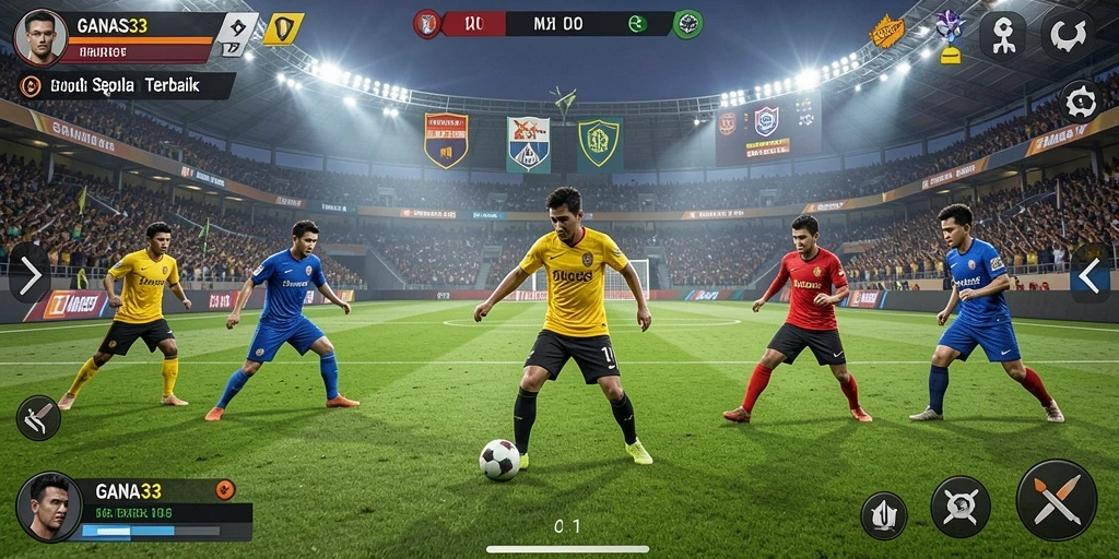 Tangkapan layar gameplay GANAS33 menampilkan aksi sepak bola yang mendebarkan.