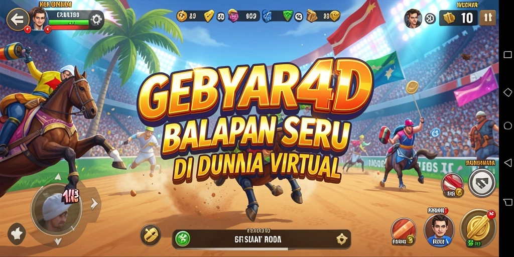 Tampilan utama gameplay GEBYAR4D yang penuh aksi balapan.