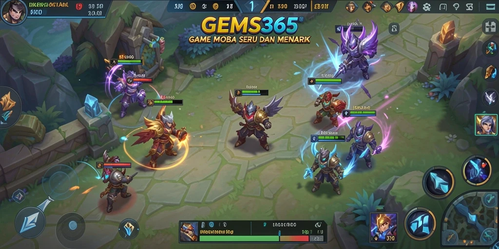 Tangkapan layar GEMS365 menampilkan pertarungan hero yang mendebarkan.