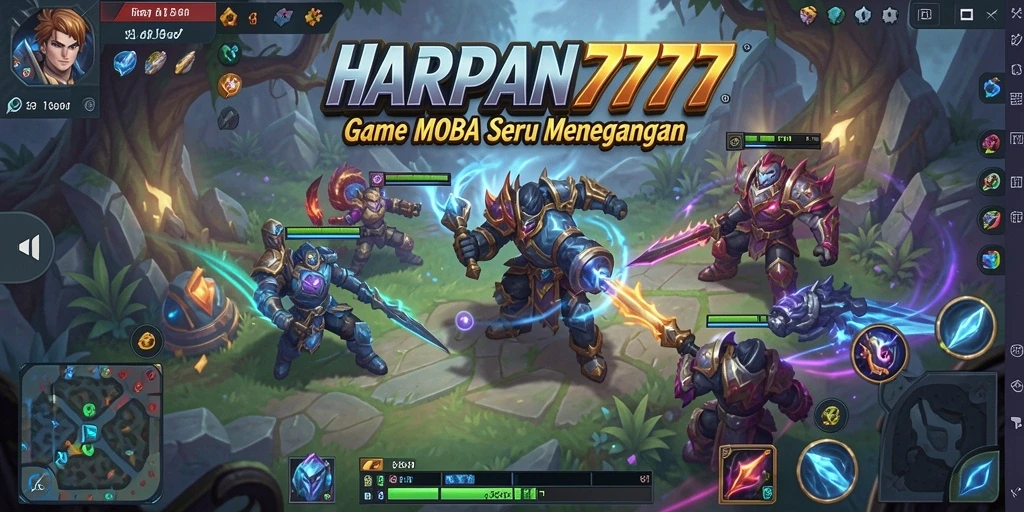 Tampilan aksi seru dalam permainan MOBA HARAPAN777.