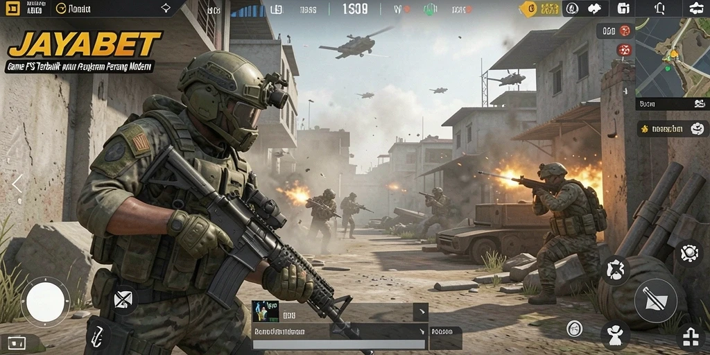 Screenshot gameplay JAYABET menampilkan aksi seru dalam pertempuran FPS.