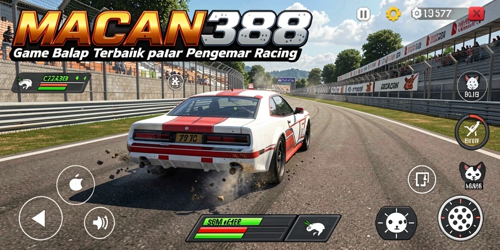 Screenshot gameplay MACAN388 menampilkan aksi balapan yang mendebarkan.