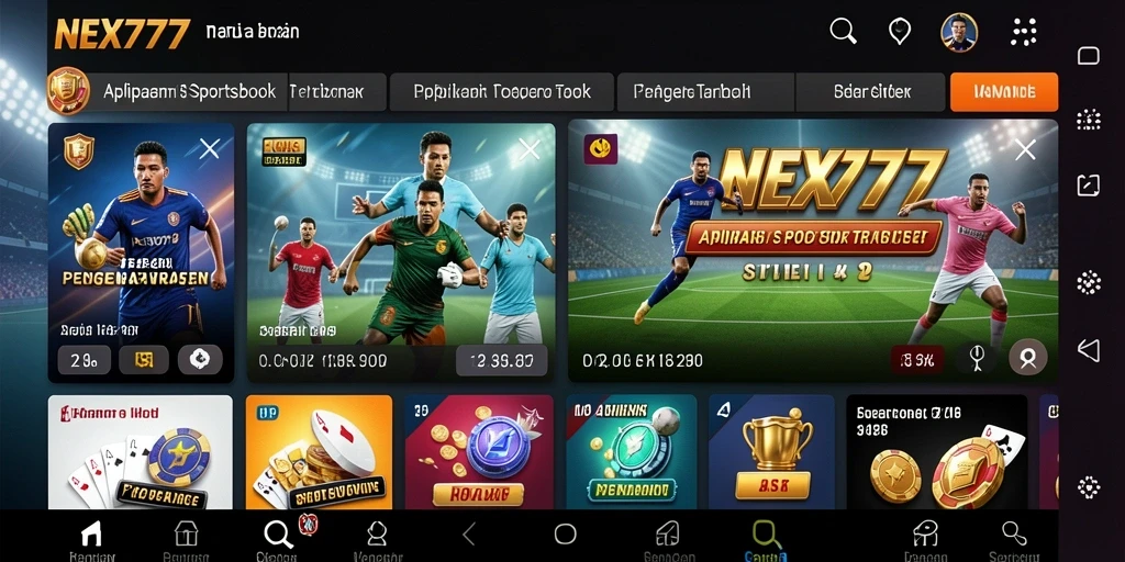Screenshot NEX777 menampilkan antarmuka Sportsbook yang menarik dan interaktif.