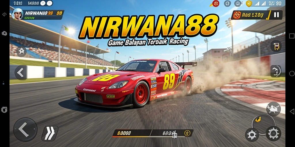 Tampilan menarik gameplay balapan di NIRWANA88 dengan mobil yang melaju kencang.