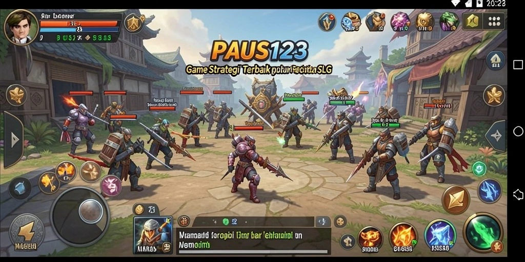 Tampilan gameplay menarik dengan pertempuran strategis dan pembangunan kota.