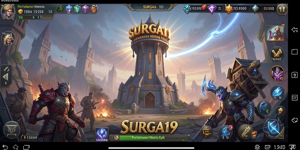 Gameplay yang mendebarkan di SURGA19 dengan berbagai menara dan strategi.