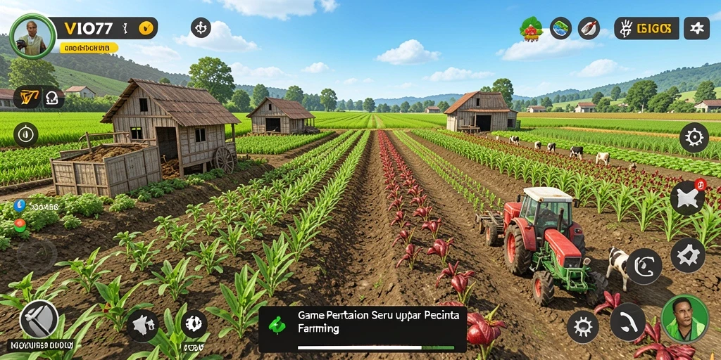 Gameplay VIO77: merawat tanaman di ladang yang subur.